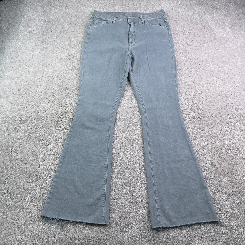 Mother Jeans Womens 29 Grey The Weekender Fray Flare Raw Hem Denim Chalk It Up